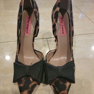 Betsey Johnson Leopard Print Heels with Black Bow